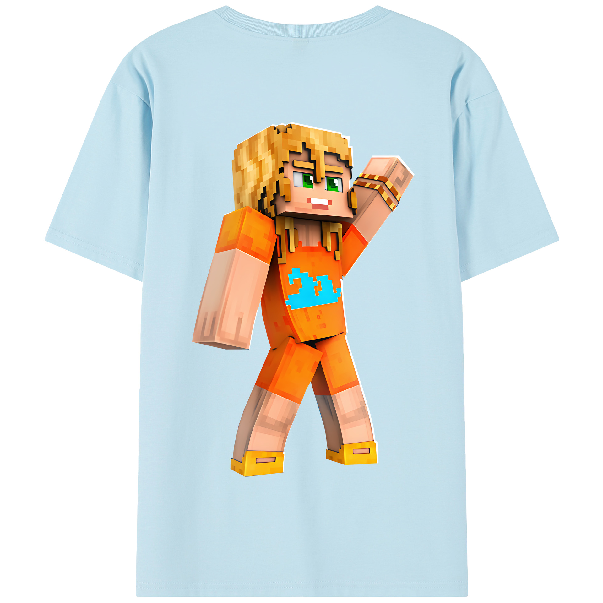 （画像用） マインクラフト ブロックの世界 Minecraft MC Block world 綿100％半袖Tシャツ（背面プリント）